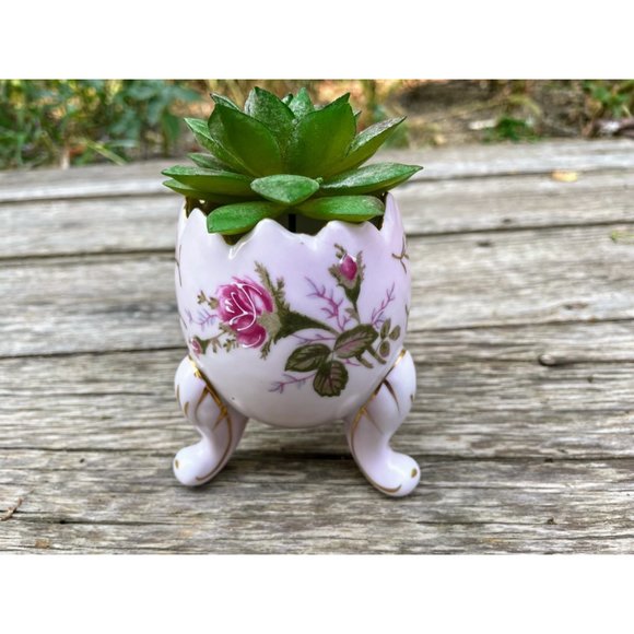 Vintage 1950s Porcelain Egg Shaped Footed  Vase planter Napco Handpainted - Picture 9 of 10